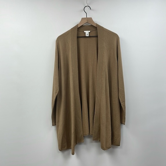 J. Jill Knit Open Front Tunic Cardigan Sweater Minimalist Neutral Tan Large - Picture 1 of 6